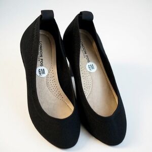 London Fog Collection Womens Black Knit‎ Slip On Ballet Flats Size 6M